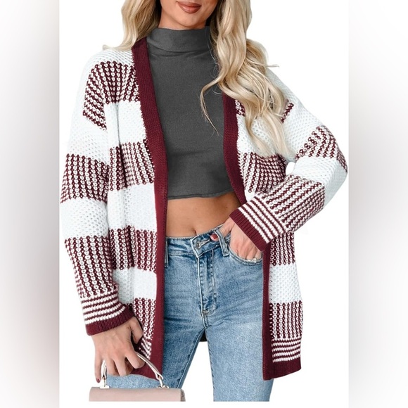 Sweaters - VIMPUNEC Cardigan Sweaters for Women Color Block Knit Striped 058